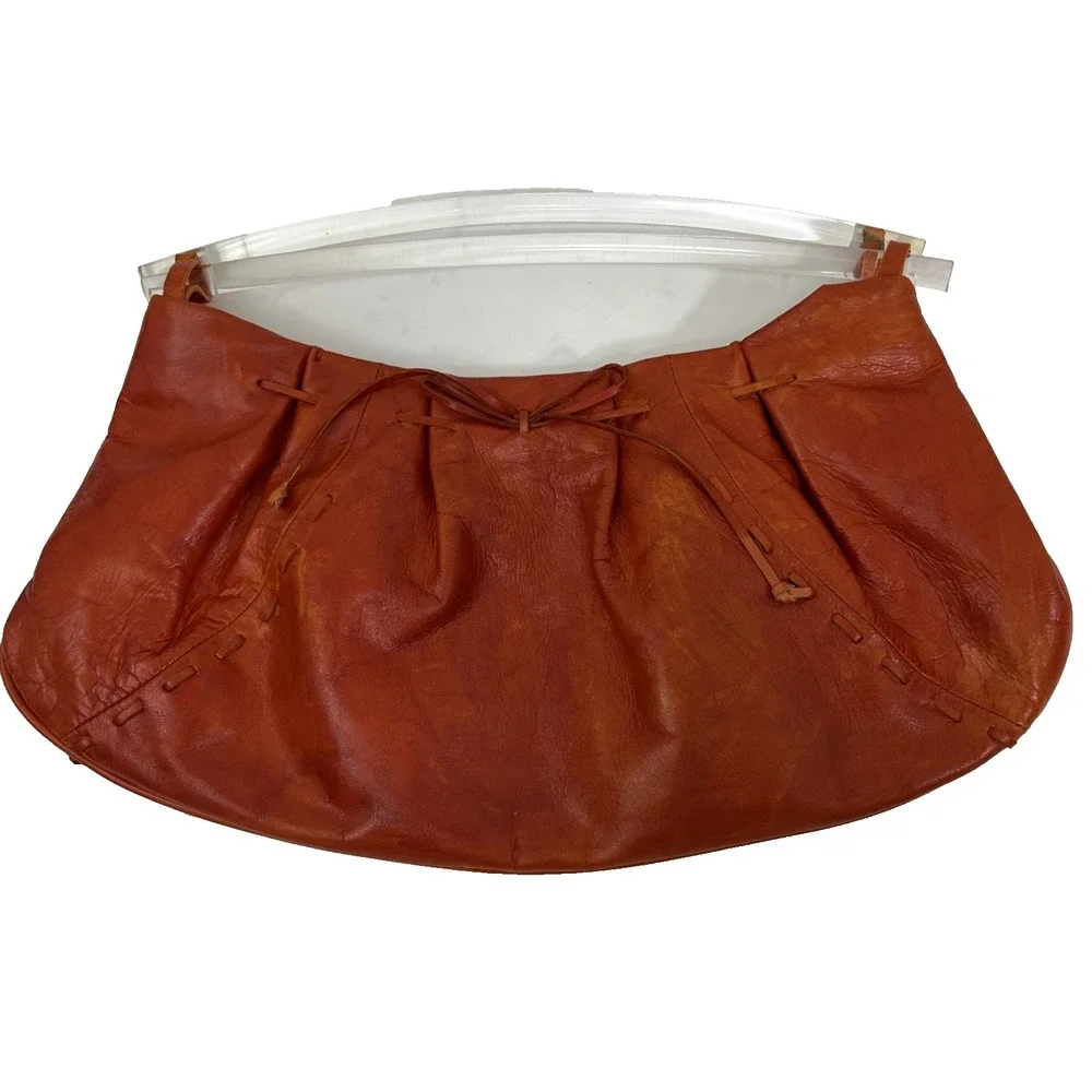 Via Spiga VTG Leather Hobo Bag Orange Rust Clear Lucile Handles *READ* Blotchy